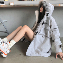 There is an ideal national tide suede and velvet coat male mountain carving long section couple winter thickened cotton clothes FEMALE DOCTOR M