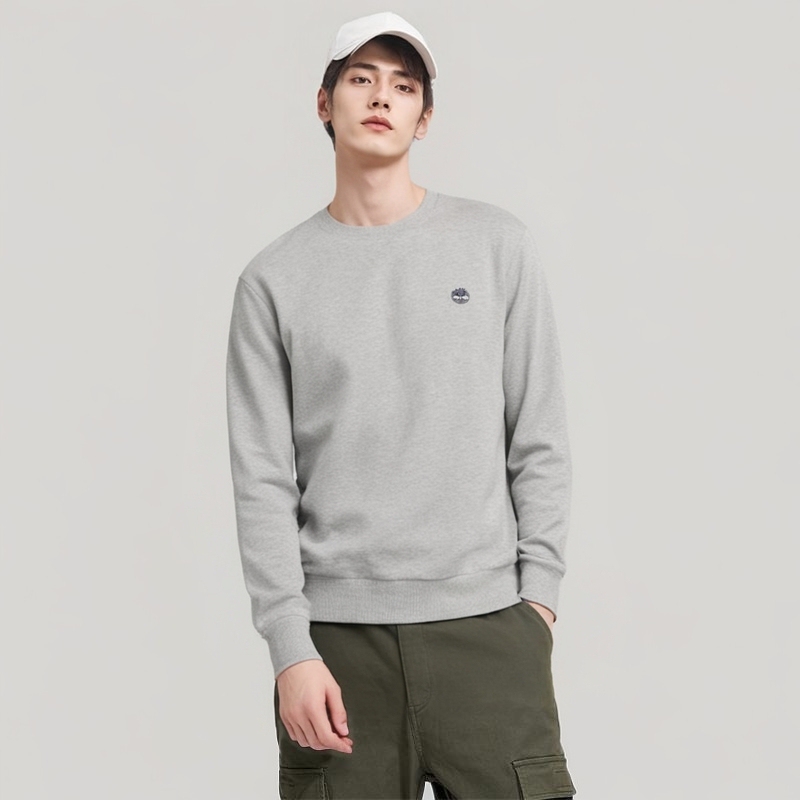Timberland Men's Spring and Autumn Casual Long-Sleeved Fleece-Lined Crew Neck Sweatshirt Pullover