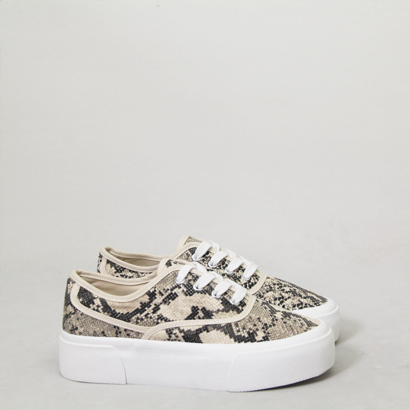Original Foreign Trade 2024 Spring and Autumn Women's Snakeskin Pattern Low-Top Lace-Up Fashion Platform Shoes, Platform Shoes, Canvas Shoes