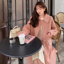 Yang Xiaolu Scarlett Coat French Hepburn style pearl collar double-sided woolen coat womens woolen coat winter