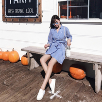 Yang small roll 2021 spring dress irregular design fashionable simple temperament casual vertical stripe shirt dress women