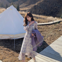 Yang Xiaolu Spring Whisper French ruffle with chiffon floral long dress female spring