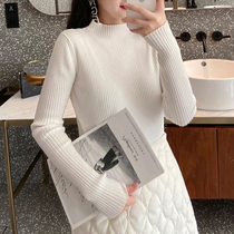 Yang small roll half high collar knitwear women autumn and winter New pullover slim long sleeve base shirt solid color lazy wind inside