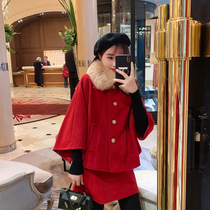Yang small roll 2020 autumn and winter retro English style fox fur collar loose thin cloak hair jacket coat women