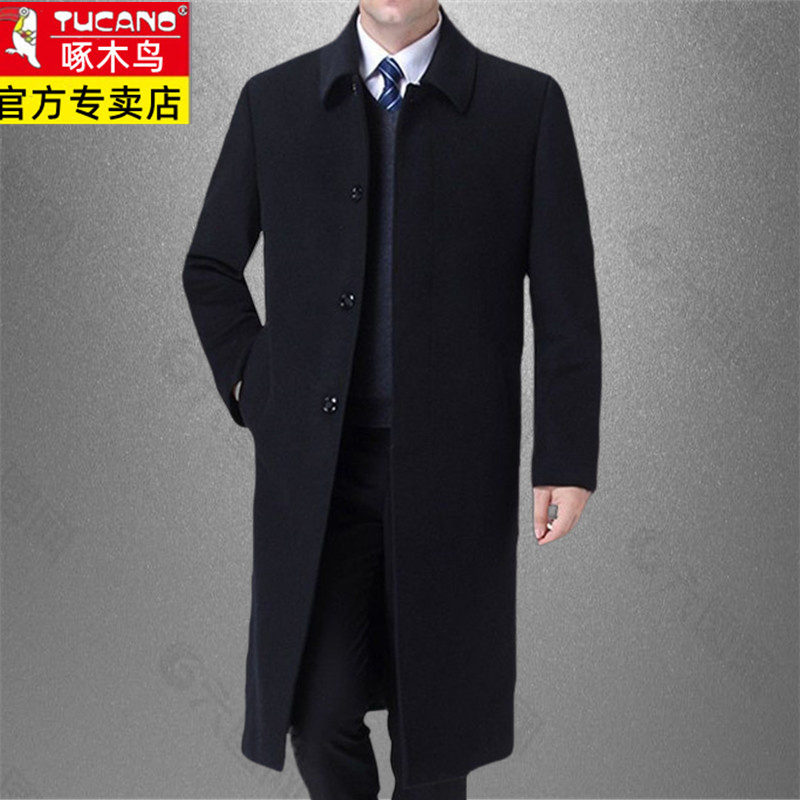 Woodpecker Long Wool Coat for Men, Over-The-Knee, Autumn and Winter Clothing, Middle-Aged and Elderly, Fleece-Lined, Thickened Woolen Trench Coat Woodpecker Long Wool Coat for Men, Over-The-Knee, Autumn and Winter Clothing, Middle-Aged and Elderly, Fleece-Lined, Thickened Woolen Trench Coat