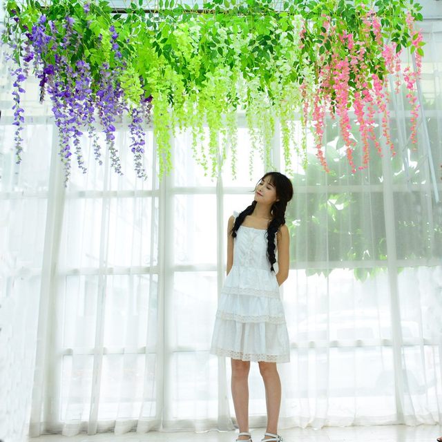 Simulated wisteria ດອກໄມ້ປະດັບຫ້ອຍດອກໄມ້ປອມດອກໄມ້ຫວາຍ violet indoor wedding ເພດານພາດສະຕິກ vine ຫມາກຖົ່ວດອກພືດ