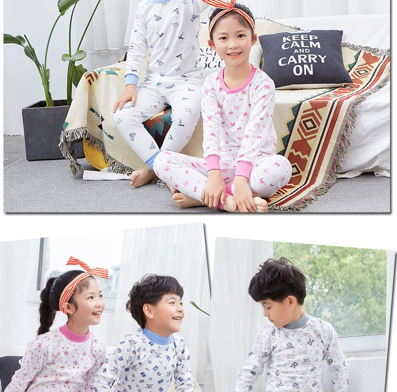 Quần áo trẻ em lớn trẻ em mùa thu quần áo cotton phù hợp với đồ lót trẻ em bộ bông cô gái cổ tròn đồ ngủ cotton áo len đồ ngủ đáng yêu cho bé