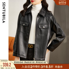 Кожаная куртка 尚都比拉机车风黑色皮衣外套女士2021年新款春秋时尚皮夹克上衣