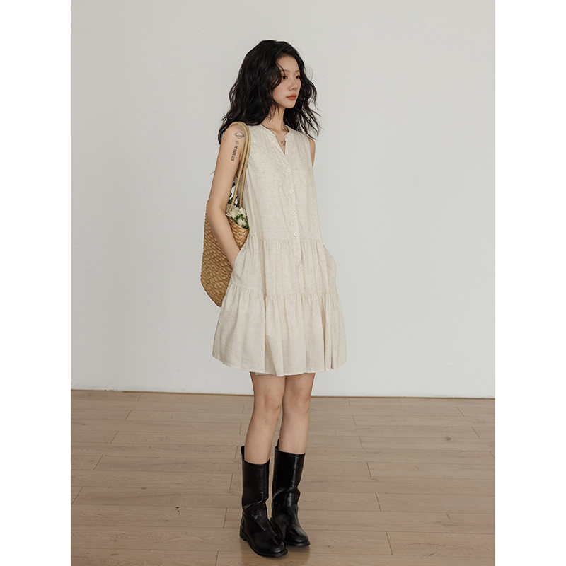 Summer V-Neck Sleeveless Shirt Vest Dress for Women 2026 New Style Casual Elegant Workwear with A-Line Short Skirt Underneath