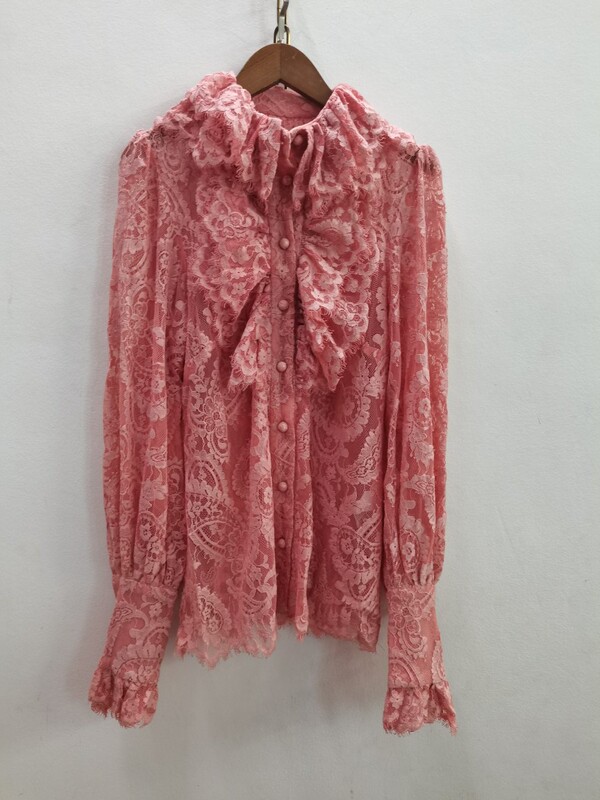 Zi** Ruffled Lace Long-Sleeved Shirt 2-Piece Set Lined Cotton Shirt
