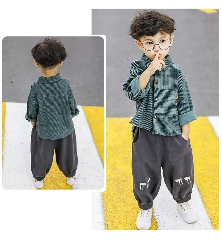 Bộ đồ bé trai mùa thu đông 2018 phiên bản Hàn Quốc mới của bộ đồ thủy triều bé trai đẹp trai phù hợp với bé trai 1-3 tuổi áo dài tay