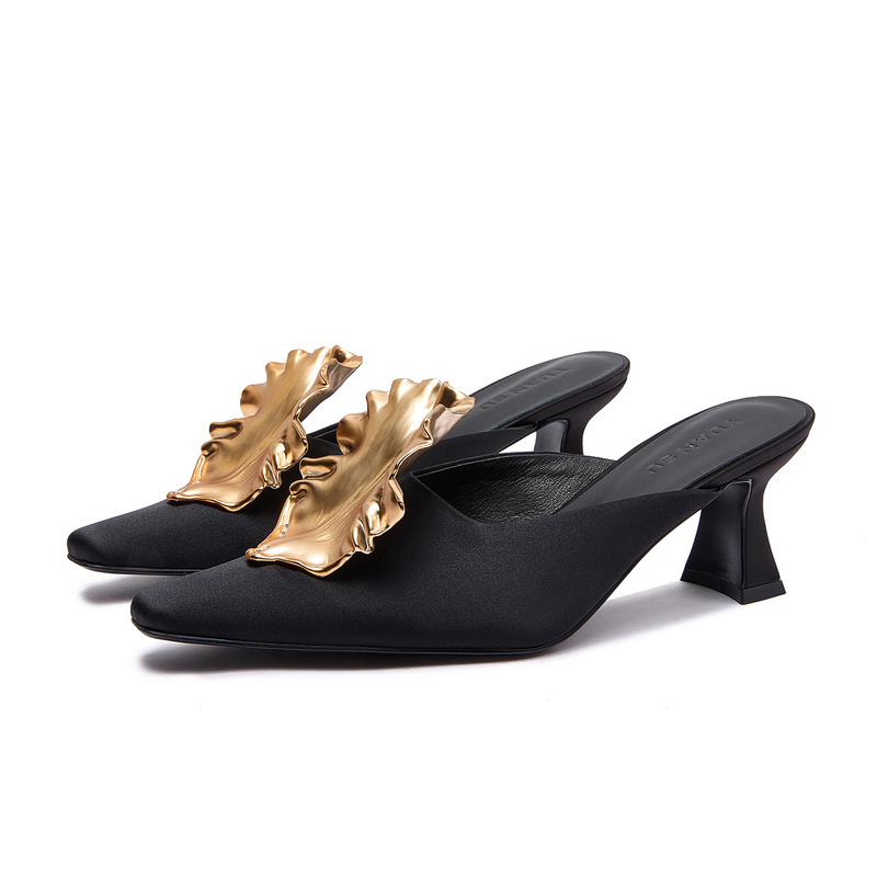 Yuan Su Fashionable Pointed-Toe Mules for Women, Mid-Heel, Floral Decoration, Closed-Toe Slippers, Versatile for Outdoor Wear Yuan Su Fashionable Pointed-Toe Mules for Women, Mid-Heel, Floral Decoration, Closed-Toe Slippers, Versatile for Outdoor Wear