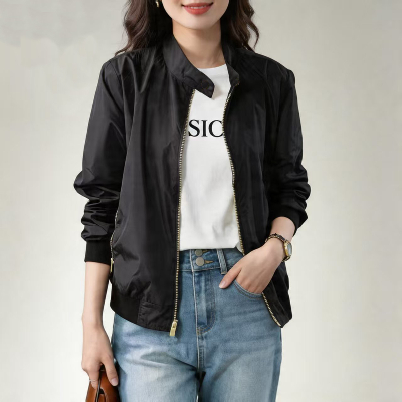 Black Jacket Coat 2026 Spring and Autumn New Simple Flight Suit Versatile Short Coat Plus Size Top Mom's Clothing