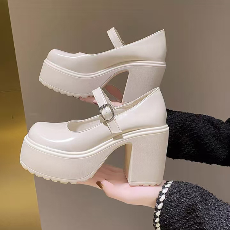 Mary Jane Wedding Shoes for the Bride, Wedding Dress Essential, Platform Shoes with 10cm Thick Sole and Chunky Heels, Bridal Shoes with Waterproof Platform and High Heels for Women