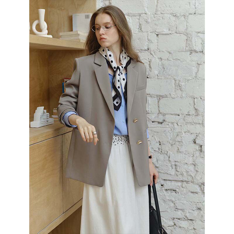 Circlofy Lapel Collar Silhouette Design with Metal Buttons Elegant Blazer for Women Casual Suit