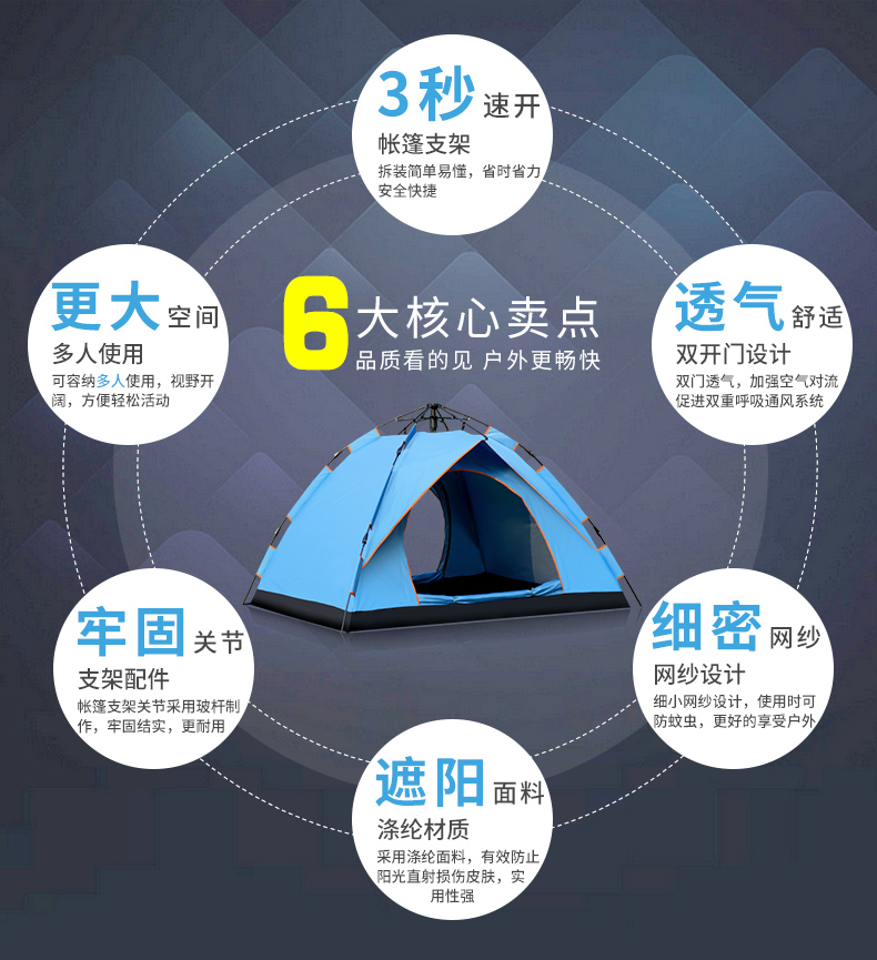 Lều ngoài trời 3-4 người hai phòng và một hội trường tự động chống nắng nhà chống nắng 2 người đôi lều cắm trại hoang dã - Lều / mái hiên / phụ kiện lều đèn treo lều cắm trại