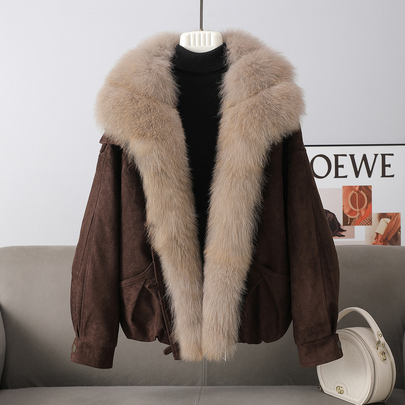 New Autumn and Winter Detachable Fur Collar Coat with 90% White Goose Down, Suede down Jacket for Women, Loose and Slimming New Autumn and Winter Detachable Fur Collar Coat with 90% White Goose Down, Suede down Jacket for Women, Loose and Slimming