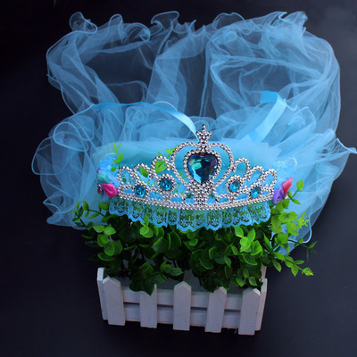 New Children Princess Crown Pendant Beads with floral head Veil Bride Flowers Child Head Accessories Hair Stirrup Pink Purple Blue Butterfly