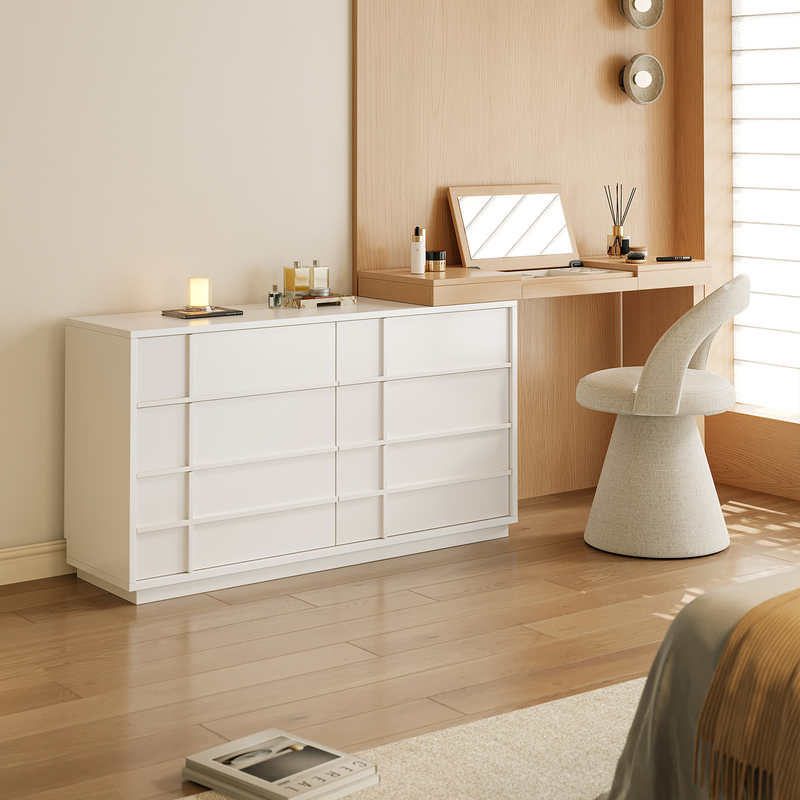 Yueji Makeup Vanity with Six-Drawer Cabinet, Integrated Natural Wood Style, Bedside Flip-Top Skeleton Line Dressing Table Yueji Makeup Vanity with Six-Drawer Cabinet, Integrated Natural Wood Style, Bedside Flip-Top Skeleton Line Dressing Table