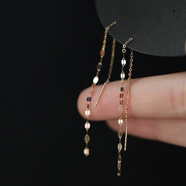14K gold earrings) S925 sterling silver plated with 14K gold temperament sparkling tassel to decorate the face beautiful earrings earrings