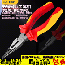 Del insulated nose pliers 6 inch 8 inch tip pliers industrial grade electrician VDE pressure resistant tip pliers DL512106