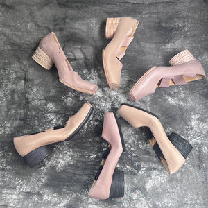 26 Nude-Colored Ballet Flats, Vintage Dark Style, Handmade Mary Janes, Pig Nose Strap, Square Toe, Flat Sole