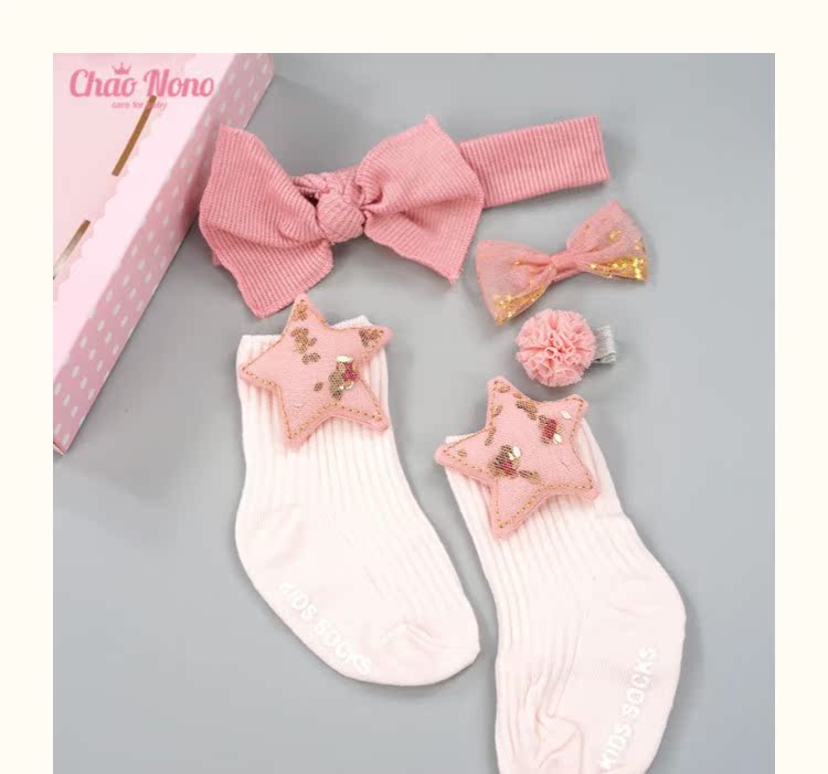 Mới bé phụ kiện tóc vớ hộp quà tặng công chúa ren hoa băng tóc nơ tóc kẹp cotton vớ bé đồ cho trẻ sơ sinh