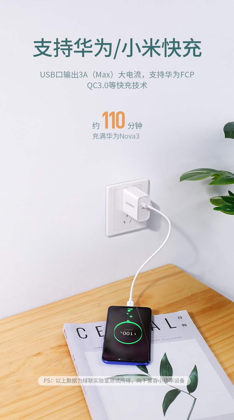绿联pd+qc/fcp双快充充电器