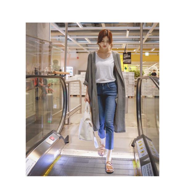 Quần áo dài chống nắng bằng vải cotton và vải lanh trên đầu gối nữ mùa thu phiên bản Hàn Quốc cộng với chất béo lớn áo gió nữ đẹp