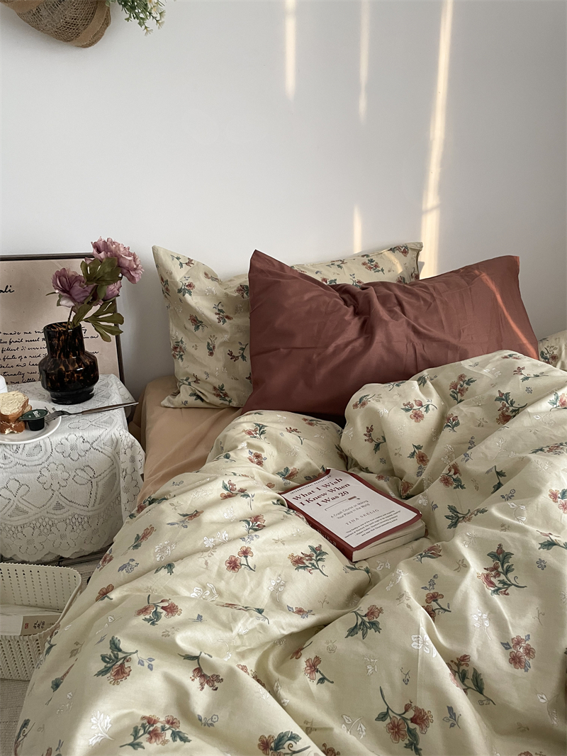 Pear Dreams Plunge Into Missouri Inins Retro Little Crushed Flowers Pure Cotton Four Pieces Full Cotton Linen Quilt Cover Bedding
