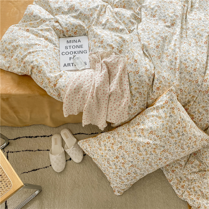 Pear Dream warm autumn and winter a pure cotton b - surface crystal velvet four pieces of pastoral bedding suite for students