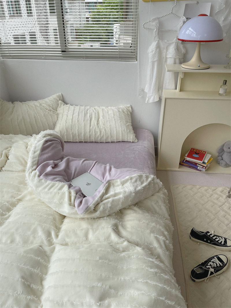 Pear Dream Fragrant Taro Milk Autumn/Winter Warm Thickened Milk Suede 4 Pieces Of Coral Suede Bed Bedding bedding-Taobao