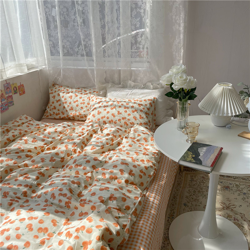 Pear dream ins wind pure cotton four-piece set full cotton vitality small cute bed sheet quilt cover small fruit twill bedding