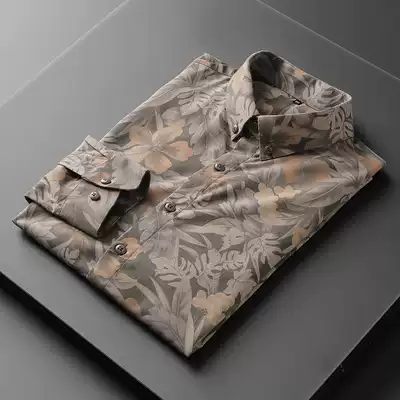 2021 spring autumn flower shirt men long sleeve senior men casual non-ironing Chinese style printing trend big brand shirt