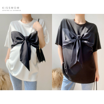 Maternity 2021 summer new T-shirt casual large size loose short cotton T-shirt chest big bow wild top