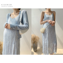 Maternity suit Spring and Autumn fashion Korean version temperament Chiffon sundress Knitted jacket Wild temperament two-piece set
