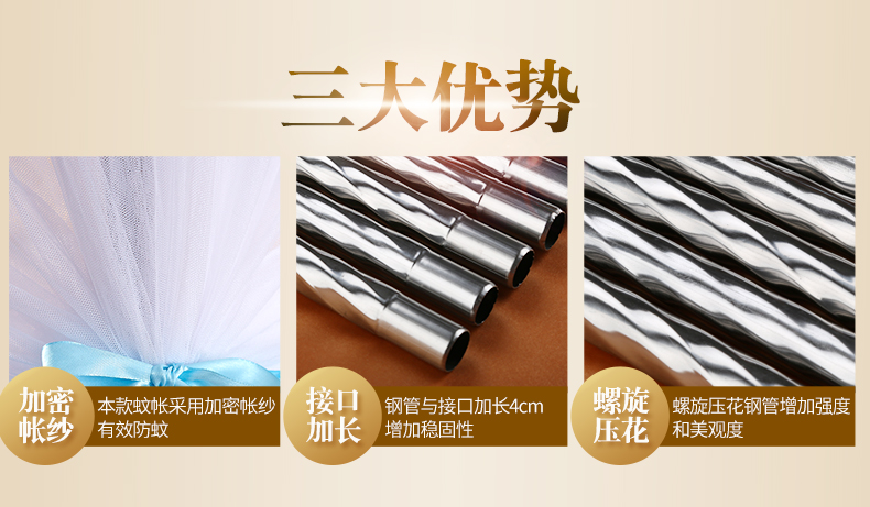 Xi Huang lưới đậm ba cửa tòa stent thép không gỉ lưới giường tầng trên cùng công chúa 1,8 m 1,5 m - Lưới chống muỗi mùng khung inox