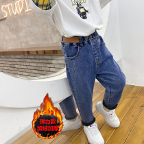 Boys jeans plus velvet thickened 3-year-old baby winter trousers small children Winter pants 2 children loose pants tide