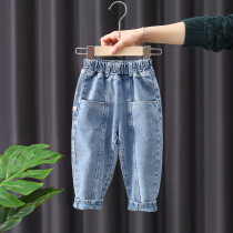 Boys pants spring and autumn models 2021 new childrens foreign style denim trousers handsome fashion fried street spring Korean version