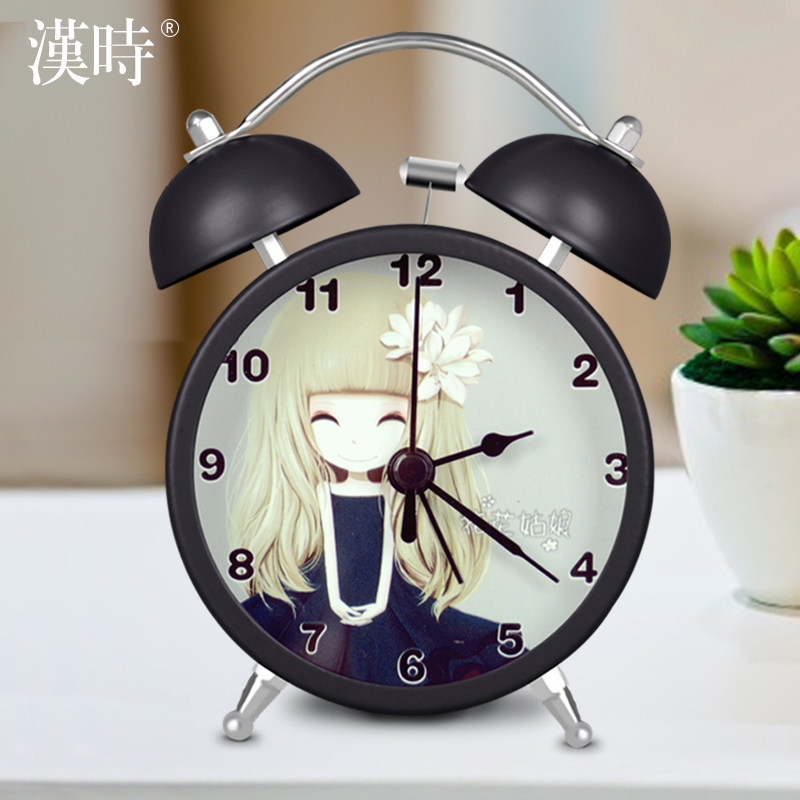 Hanshi creative super loud sound mechanical bell cute alarm clock Student silent luminous simple bed watch HA20