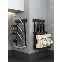 Kitchen knife holder storage rack wall-mounted punch-free pot lid cutting board vegetable inserting knife holder chopsticks integrated storage rack