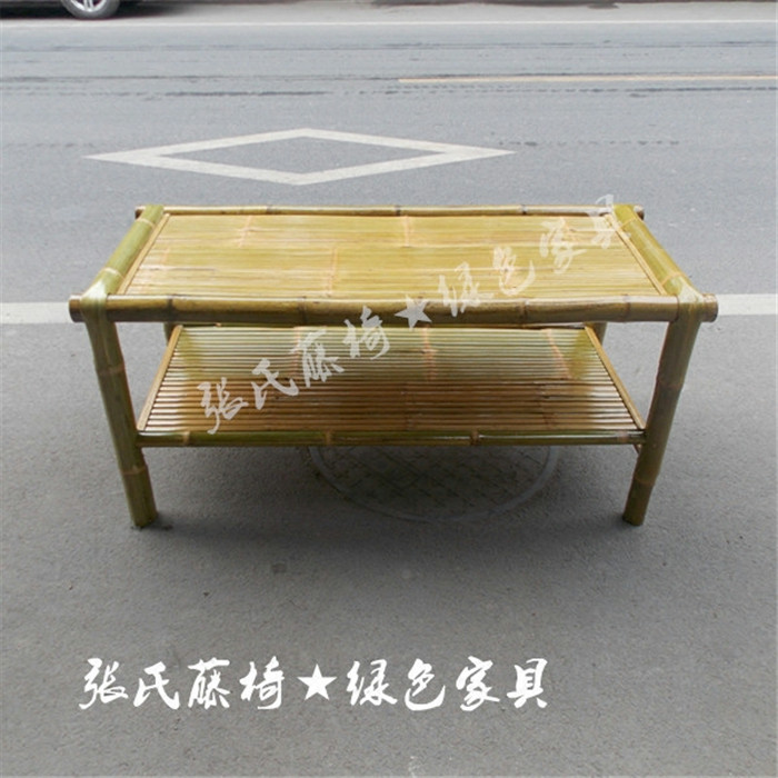 Zhang's rattan chair bamboo furniture bamboo large Nan square small family dining room double layer of desk tea table-Taobao