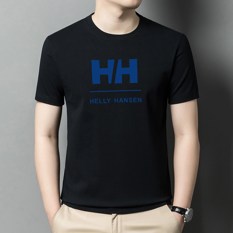 Helly Hansen Short-Sleeved T-Shirt with Letter Print, Casual, Versatile and Trendy, Men's Pure Cotton Round Neck
