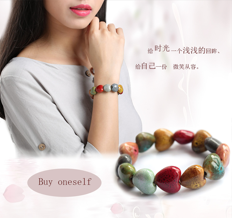 Mã cổ điển Gió Quốc Gia Đầy Màu Sắc Đá Núi Lửa Tim Ceramic Bracelet Nữ Bohemian Tốt Nghiệp Món Quà Ngày