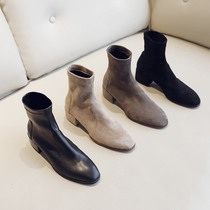 M L Monroe ins fashion all-match ~ short boots women spring and autumn new single boots elastic socks boots thick heel leather autumn and winter