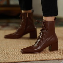 ML Monroe Retro Frosted Short Boots Pass Through Elegant Gtuned ° C Autumn Winter Genuine Leather Inellenty Wind Martin Boots Woman
