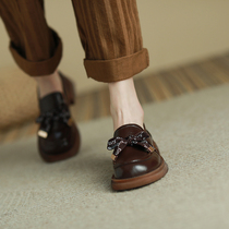 M L Monroe huge look ~ genuine leather butterfly knot Lefu shoes women 2022 new small leather shoes Inn wind single shoes