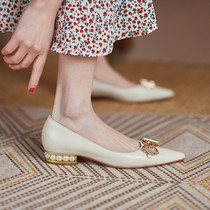 M L Monroe Heavy Giant Push ~ Small Crowd Temperament Metal Buckle Low Heel Late Night Wind Pointed Pearl Flat Base Single Shoe