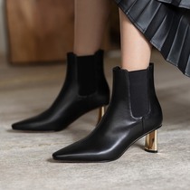 M L Monroe Original Design Ultra Comfort High Heel Short Boots Feminine Pointy Slim Fit Slim Boots Temperament 100 Lap