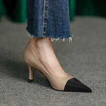 M L Monroe small fragrant wind 2020 new 100 hitch heel pointed single shoe lady with shallow mouth heel shoes